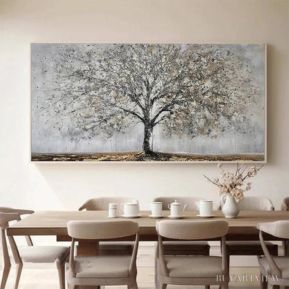 BUYARTVIEW Silver Birch – Textured Tree Painting in Grey and Gold - image 2