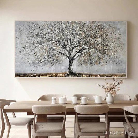 BUYARTVIEW Silver Birch – Textured Tree Painting in Grey and Gold - image 2