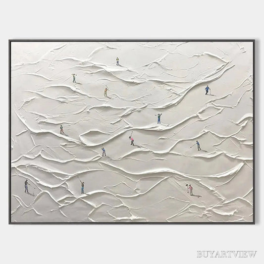 BUYARTVIEW White Greens – Textured Abstract Golf Landscape Painting - image 1