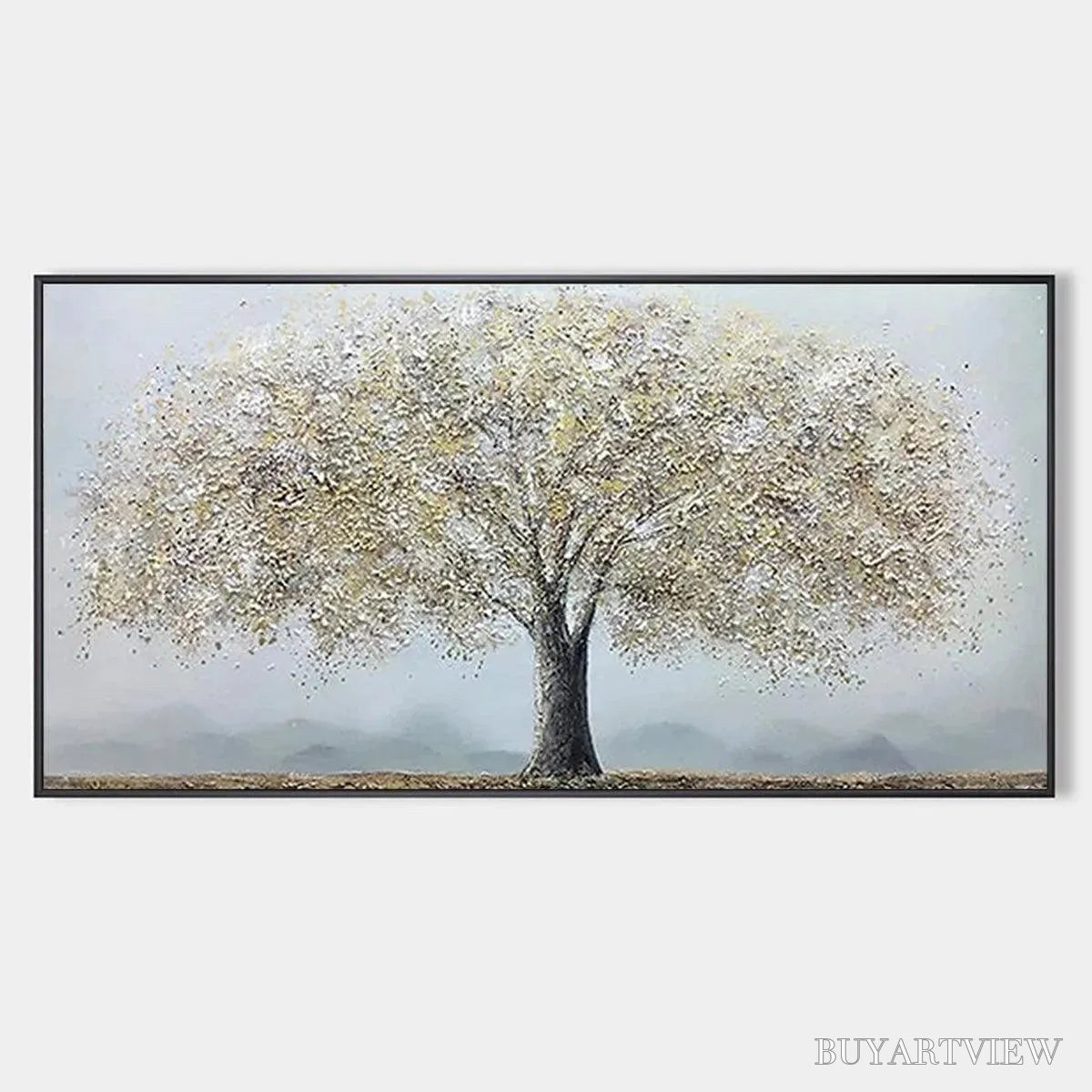 BUYARTVIEW Golden Tree – Textured Tree Painting in Gold and Grey - image 1