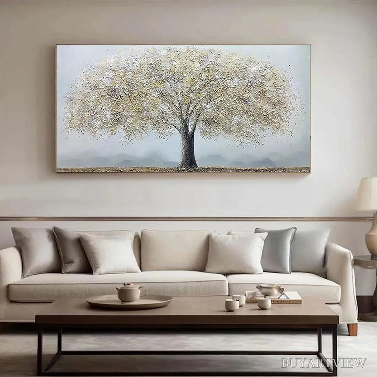 BUYARTVIEW Golden Tree – Textured Tree Painting in Gold and Grey - image 2