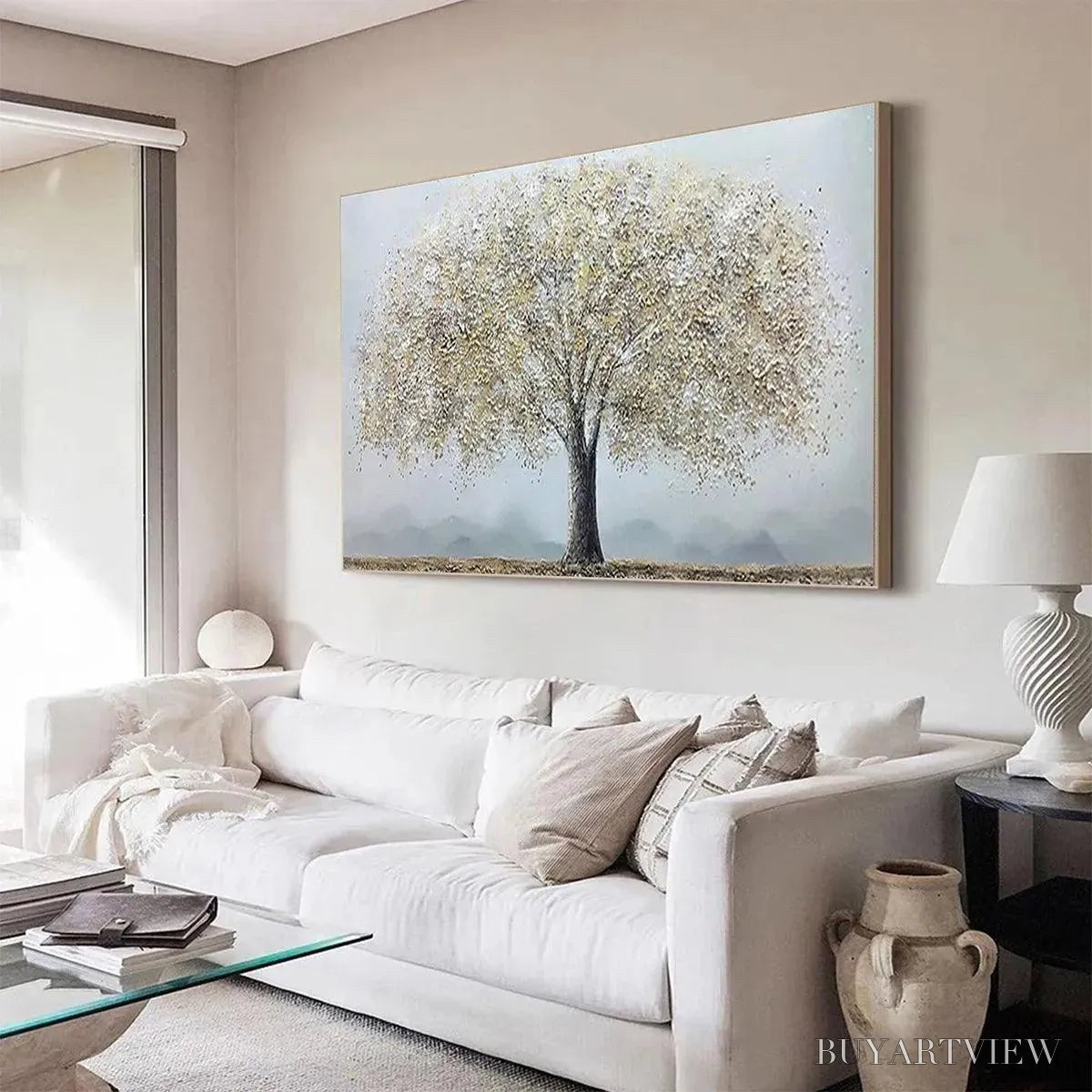 BUYARTVIEW Golden Tree – Textured Tree Painting in Gold and Grey - image 4