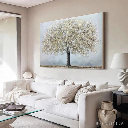 BUYARTVIEW Golden Tree – Textured Tree Painting in Gold and Grey - image 4