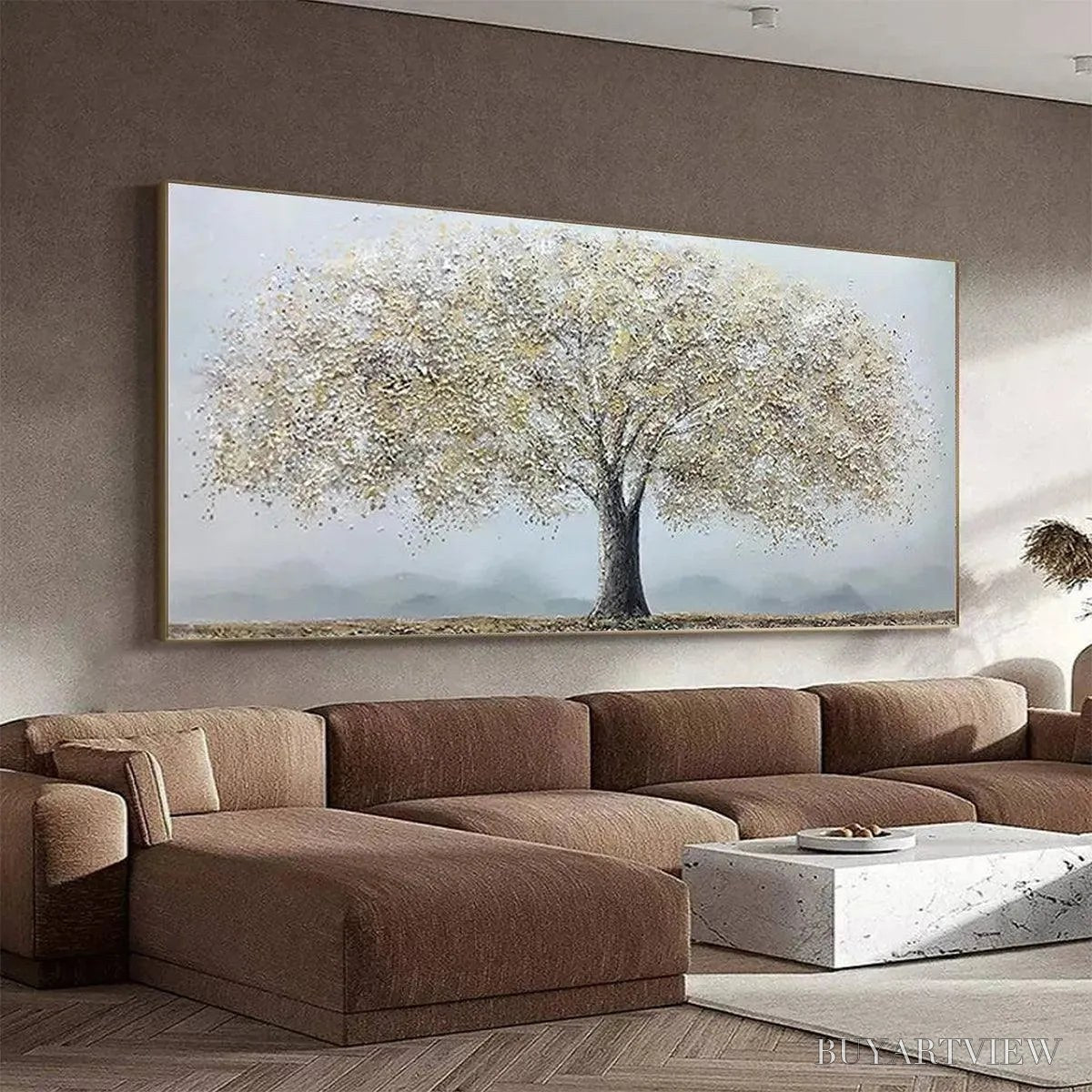 BUYARTVIEW Golden Tree – Textured Tree Painting in Gold and Grey - image 6