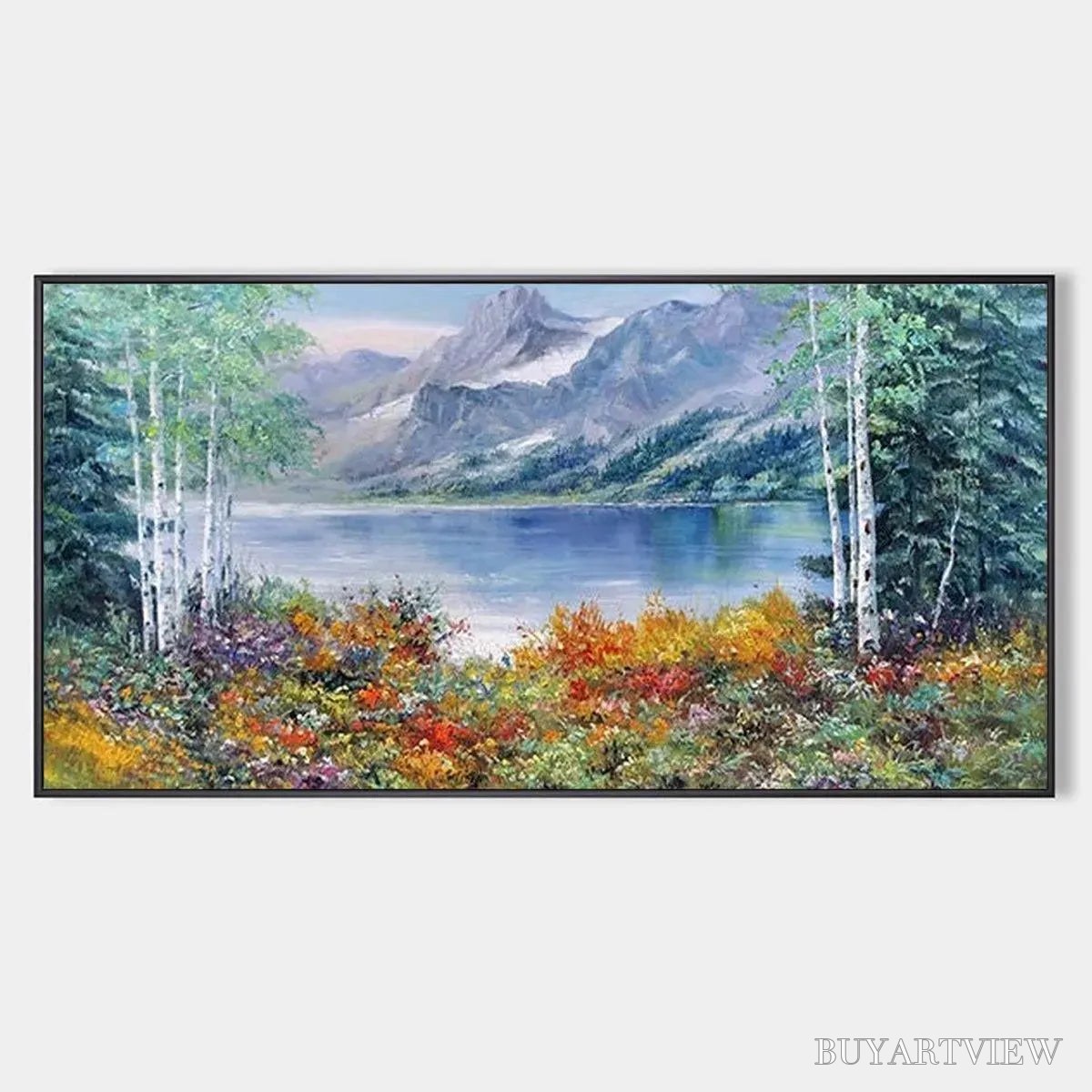 BUYARTVIEW Autumn Lake – Panoramic Autumn Landscape Painting with Lake and Mountains - image 1