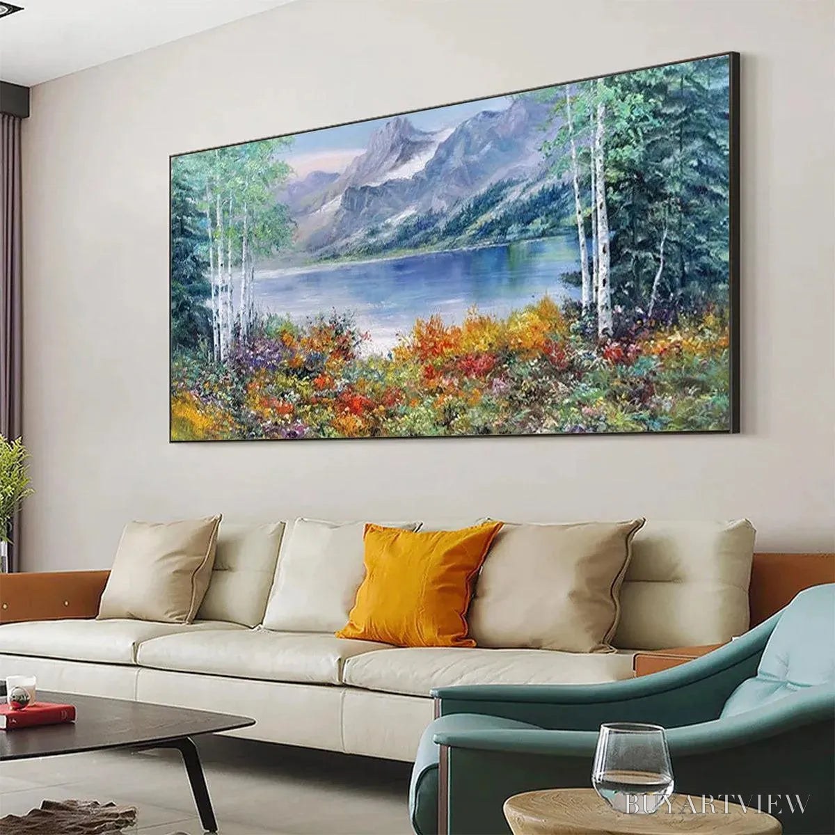 BUYARTVIEW Autumn Lake – Panoramic Autumn Landscape Painting with Lake and Mountains - image 4