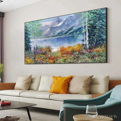 BUYARTVIEW Autumn Lake – Panoramic Autumn Landscape Painting with Lake and Mountains - image 4