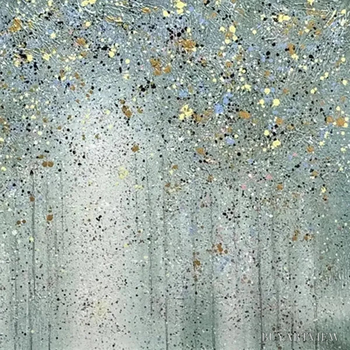 BUYARTVIEW Golden Rain – Textured Abstract Landscape Painting in Green and Gold - image 3