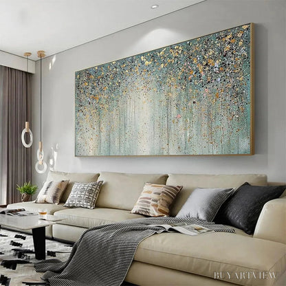BUYARTVIEW Golden Rain – Textured Abstract Landscape Painting in Green and Gold - image 4