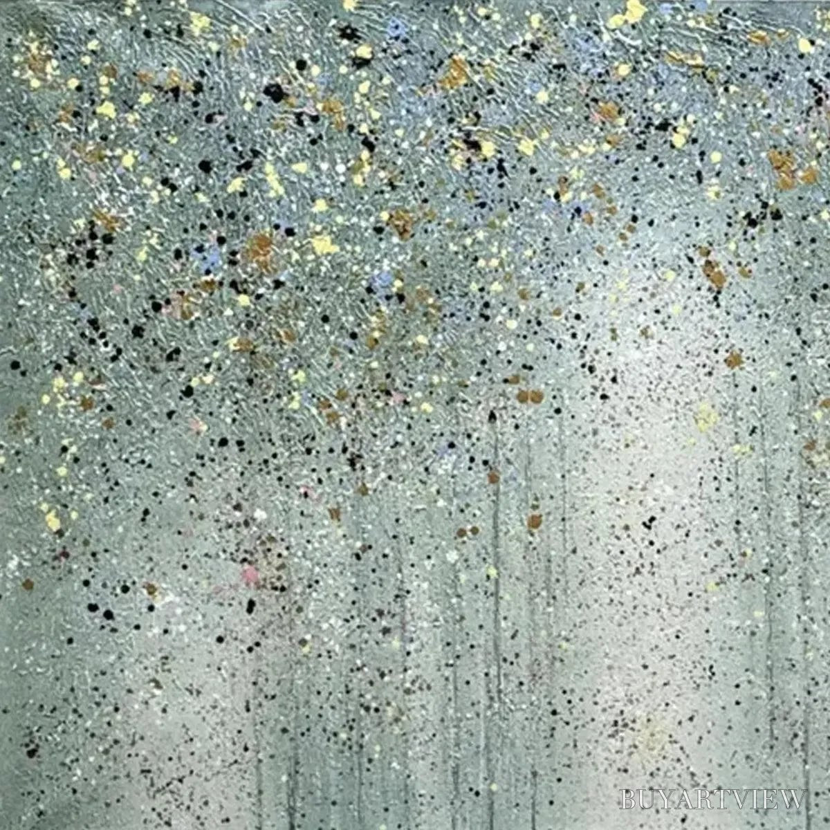 BUYARTVIEW Golden Rain – Textured Abstract Landscape Painting in Green and Gold - image 5