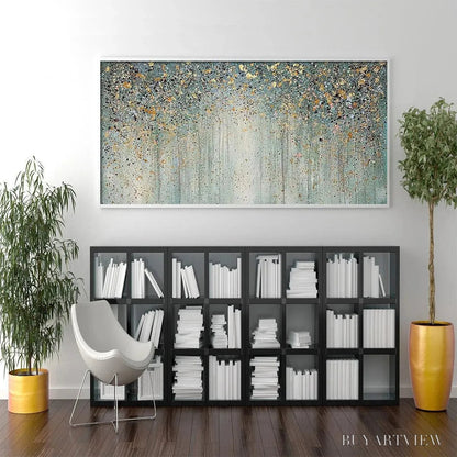 BUYARTVIEW Golden Rain – Textured Abstract Landscape Painting in Green and Gold - image 6