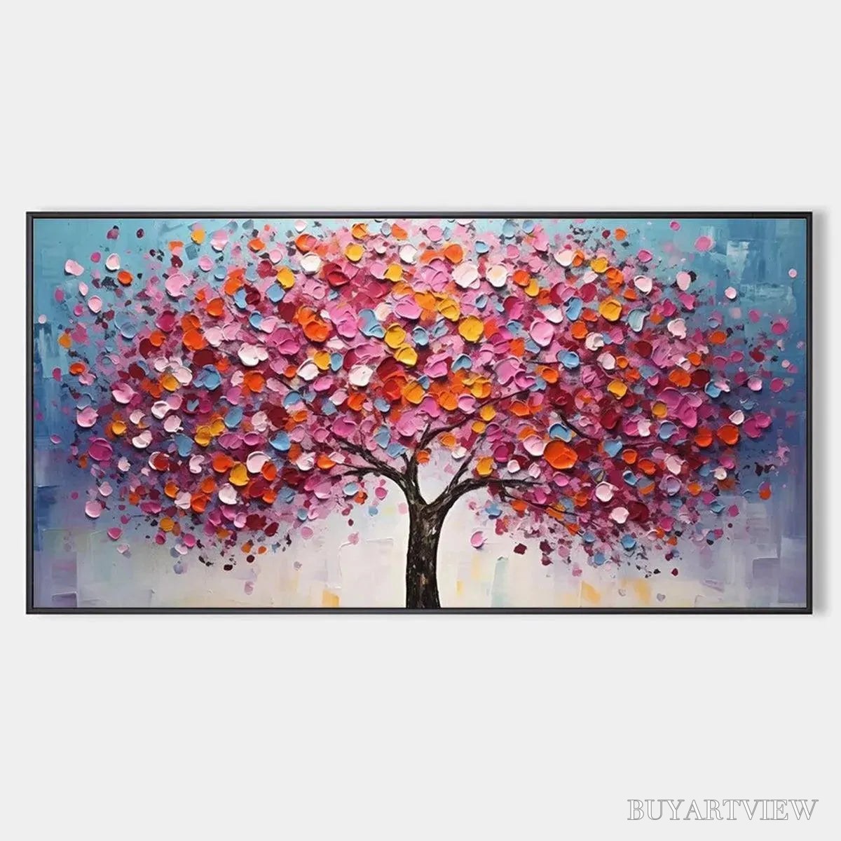 BUYARTVIEW Jewel Tones Tree – Textured Impasto Tree Painting in Vibrant Pink - image 1