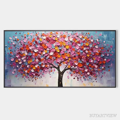 BUYARTVIEW Jewel Tones Tree – Textured Impasto Tree Painting in Vibrant Pink - image 1