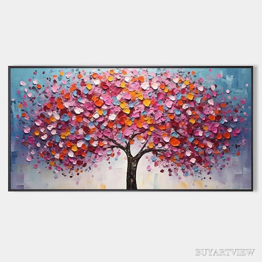 BUYARTVIEW Jewel Tones Tree – Textured Impasto Tree Painting in Vibrant Pink - image 1