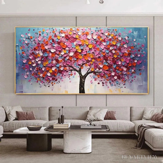 BUYARTVIEW Jewel Tones Tree – Textured Impasto Tree Painting in Vibrant Pink - image 2