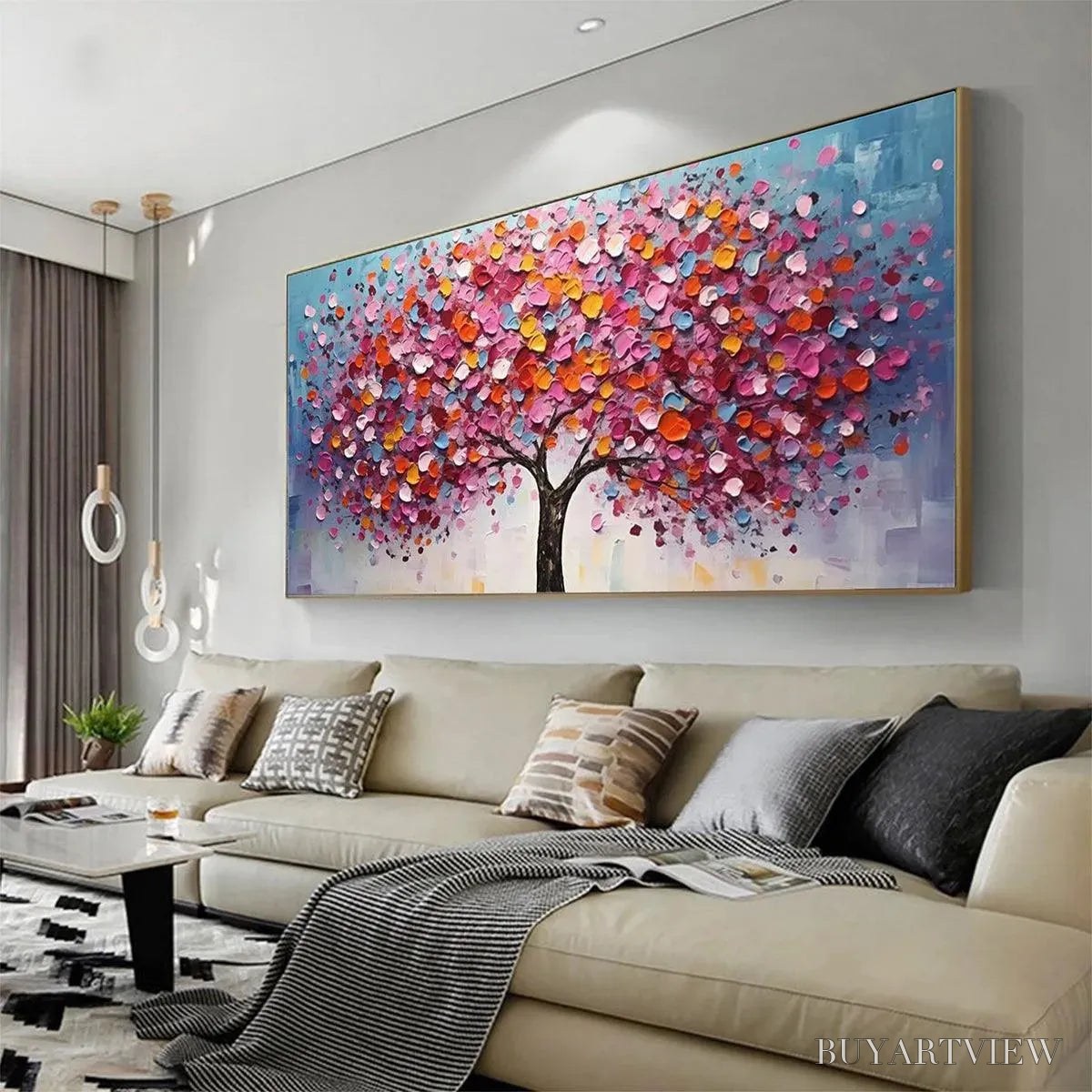 BUYARTVIEW Jewel Tones Tree – Textured Impasto Tree Painting in Vibrant Pink - image 4