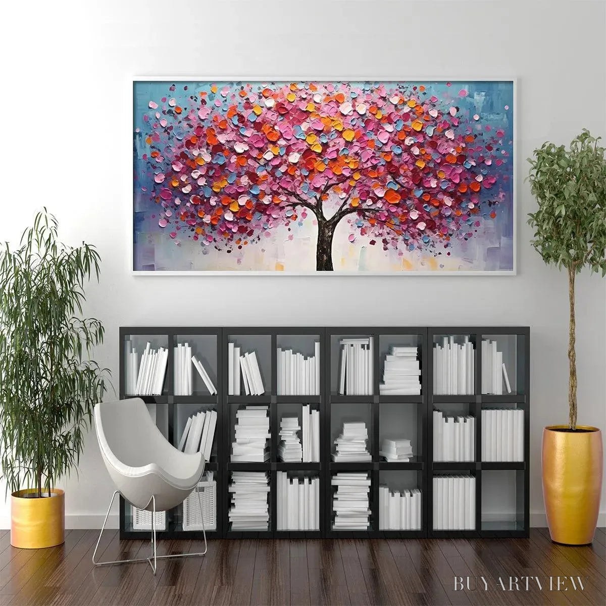 BUYARTVIEW Jewel Tones Tree – Textured Impasto Tree Painting in Vibrant Pink - image 6
