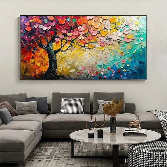BUYARTVIEW Whispers of Autumn – Textured Impasto Tree Painting with Colorful Butterflies - image 2