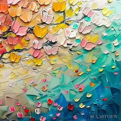 BUYARTVIEW Whispers of Autumn – Textured Impasto Tree Painting with Colorful Butterflies - image 3