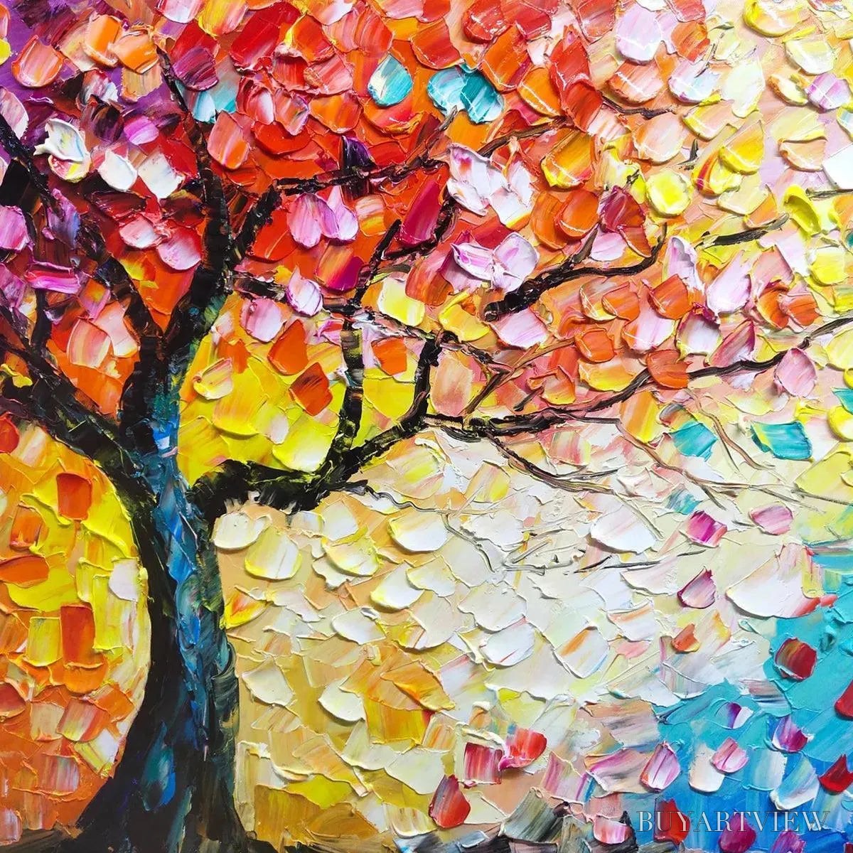 BUYARTVIEW Whispers of Autumn – Textured Impasto Tree Painting with Colorful Butterflies - image 5