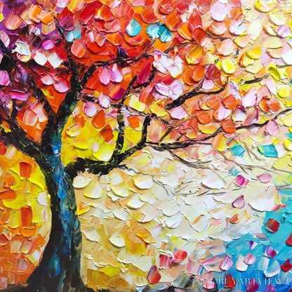 BUYARTVIEW Whispers of Autumn – Textured Impasto Tree Painting with Colorful Butterflies - image 5
