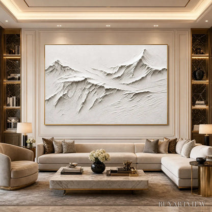 BUYARTVIEW Terra Alba White Textured Mountain Painting | Abstract - image 2