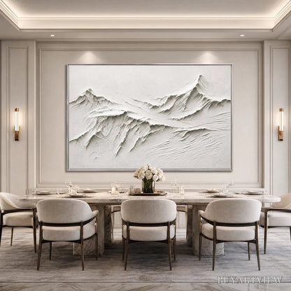 BUYARTVIEW Terra Alba White Textured Mountain Painting | Abstract - image 4