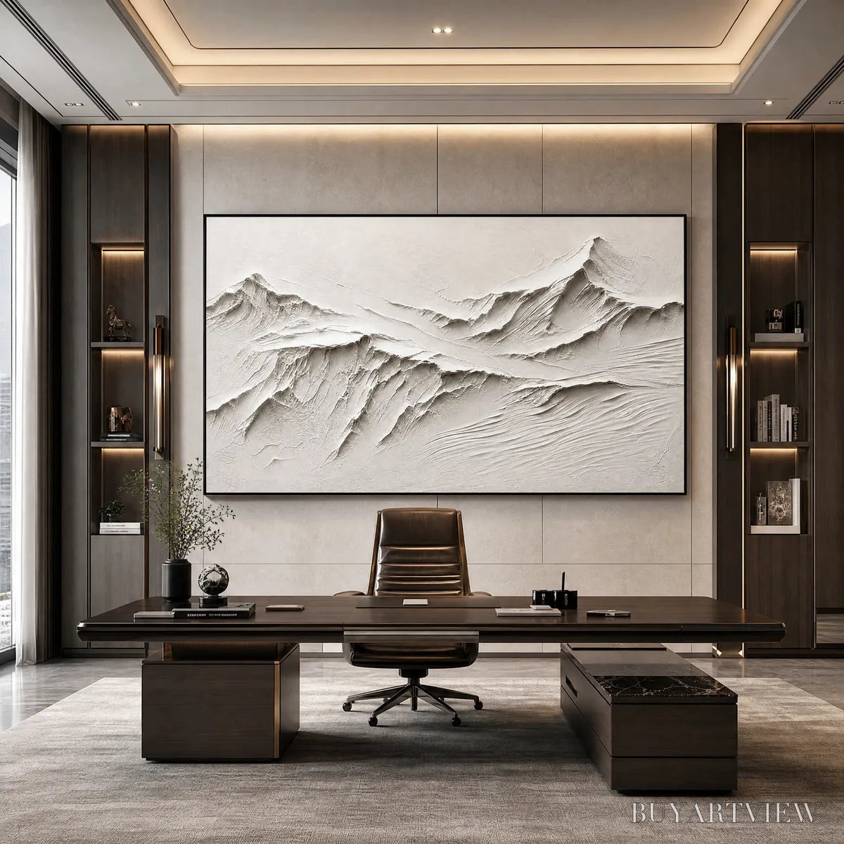 BUYARTVIEW Terra Alba White Textured Mountain Painting | Abstract - image 6