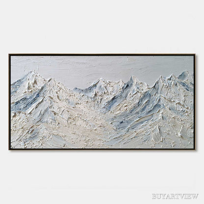 BUYARTVIEW Alpine Serenity White Textured Mountain Landscape Oil Painting - image 1