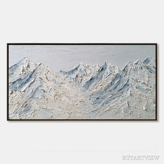 BUYARTVIEW Alpine Serenity White Textured Mountain Landscape Oil Painting - image 1