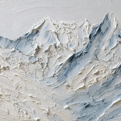 BUYARTVIEW Alpine Serenity White Textured Mountain Landscape Oil Painting - image 3