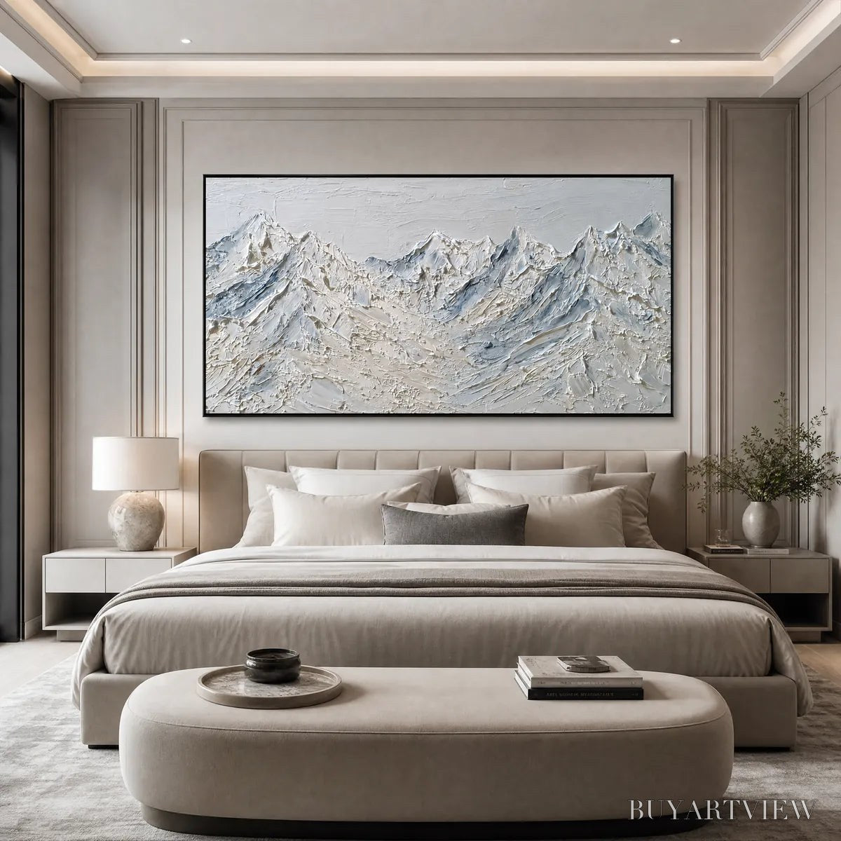 BUYARTVIEW Alpine Serenity White Textured Mountain Landscape Oil Painting - image 4