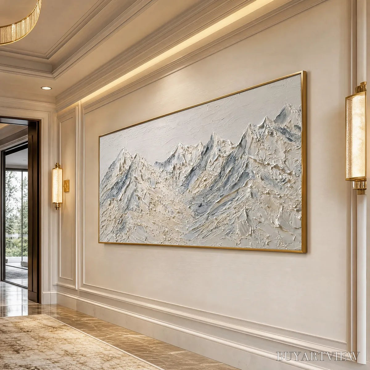 BUYARTVIEW Alpine Serenity White Textured Mountain Landscape Oil Painting - image 5