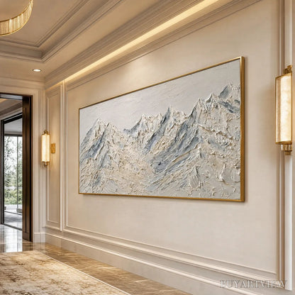 BUYARTVIEW Alpine Serenity White Textured Mountain Landscape Oil Painting - image 5