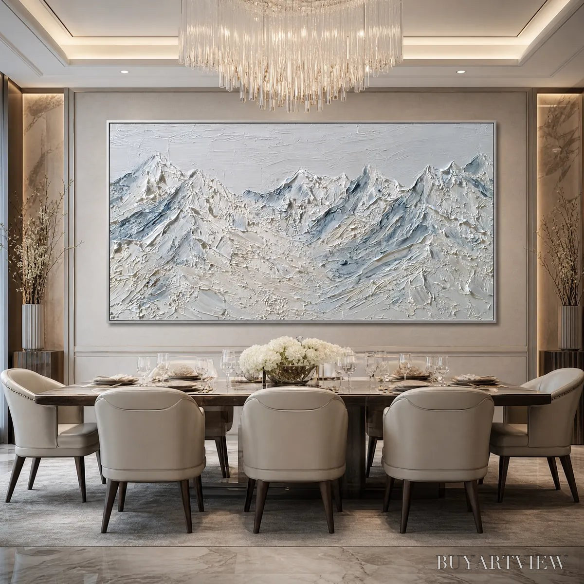 BUYARTVIEW Alpine Serenity White Textured Mountain Landscape Oil Painting - image 6