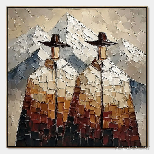 BUYARTVIEW Alpine Companions – Textured Impasto Painting of Two Figures in the Mountains - image 1