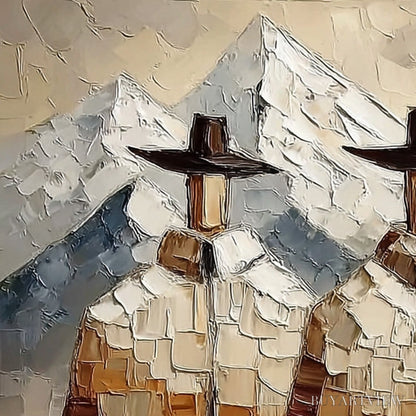 BUYARTVIEW Alpine Companions – Textured Impasto Painting of Two Figures in the Mountains - image 3