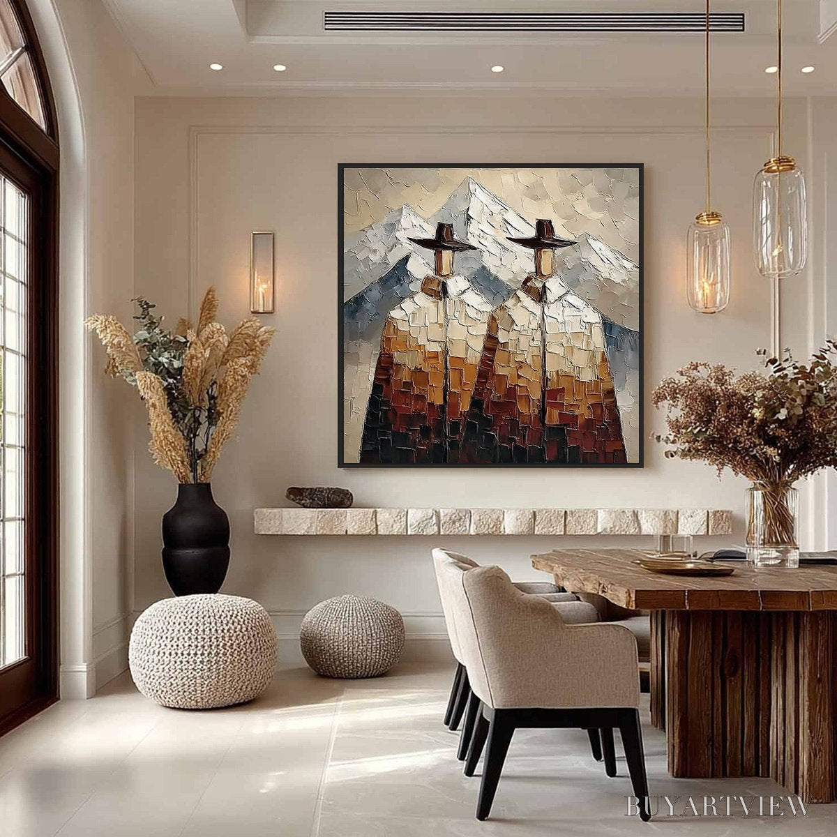 BUYARTVIEW Alpine Companions – Textured Impasto Painting of Two Figures in the Mountains - image 4