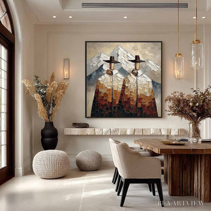 BUYARTVIEW Alpine Companions – Textured Impasto Painting of Two Figures in the Mountains - image 4