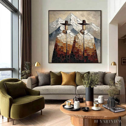 BUYARTVIEW Alpine Companions – Textured Impasto Painting of Two Figures in the Mountains - image 6