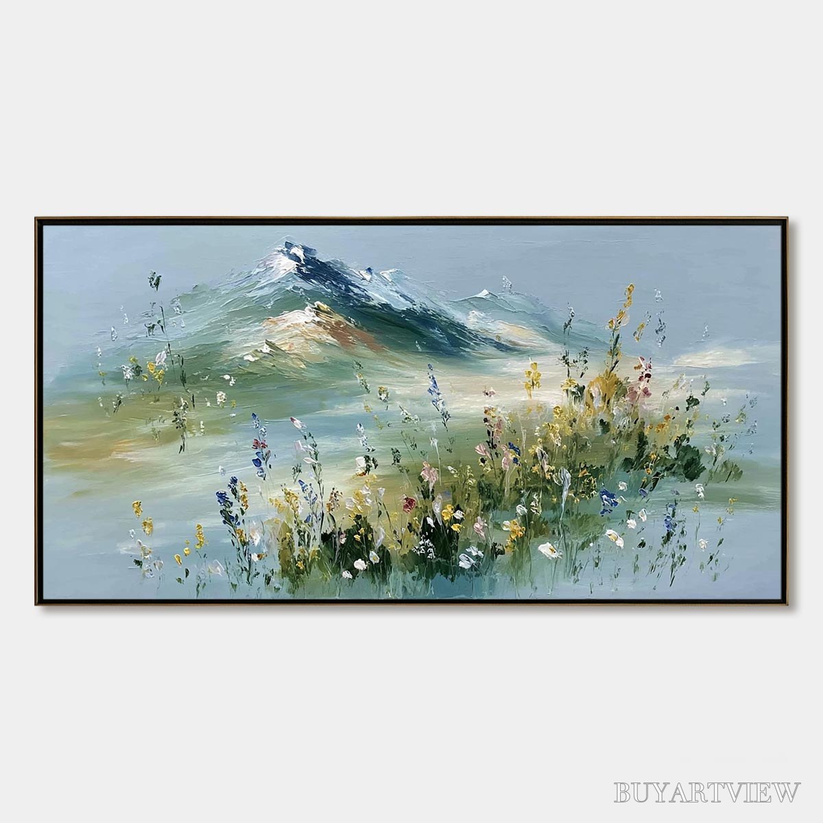 BUYARTVIEW Alpine Bloom – Textured Palette Knife Mountain & Wildflower Landscape Painting - image 1