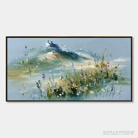 BUYARTVIEW Alpine Bloom – Textured Palette Knife Mountain & Wildflower Landscape Painting - image 1