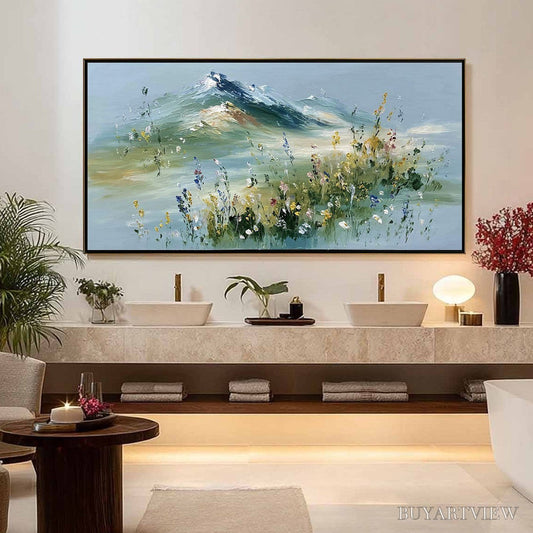 BUYARTVIEW Alpine Bloom – Textured Palette Knife Mountain & Wildflower Landscape Painting - image 2