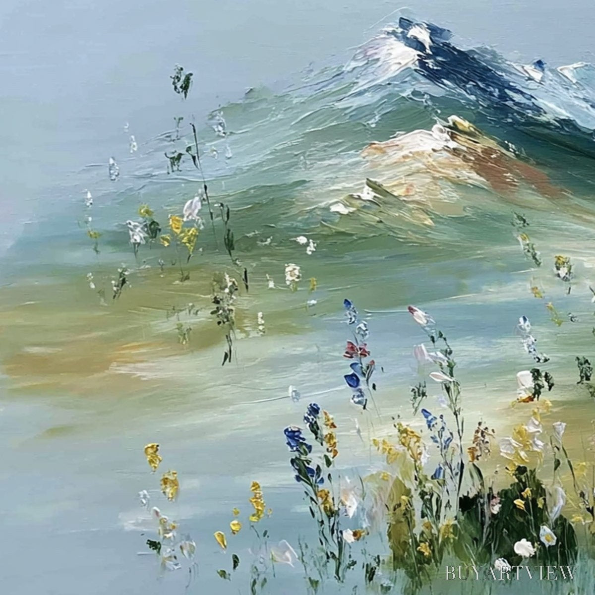 BUYARTVIEW Alpine Bloom – Textured Palette Knife Mountain & Wildflower Landscape Painting - image 3