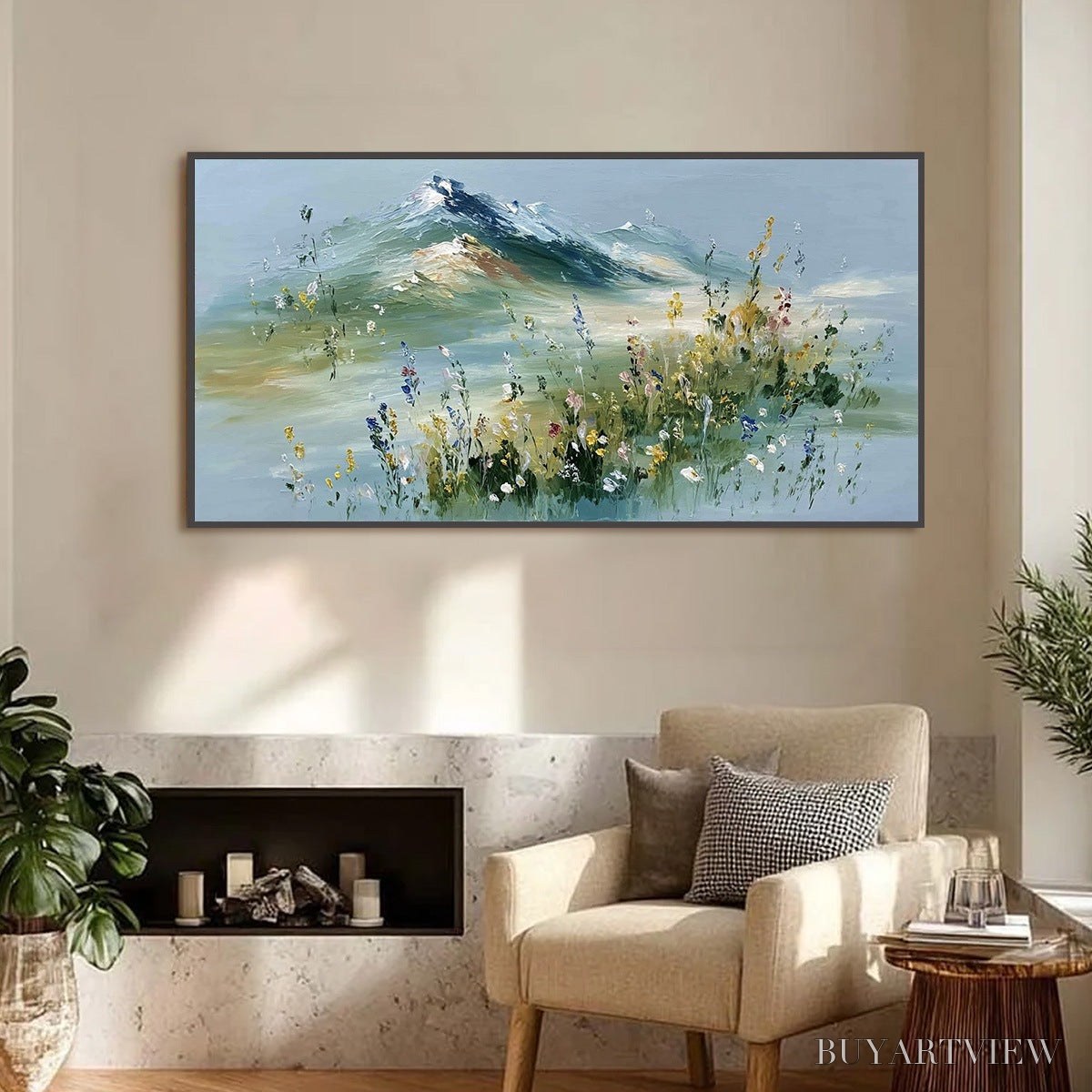 BUYARTVIEW Alpine Bloom – Textured Palette Knife Mountain & Wildflower Landscape Painting - image 4