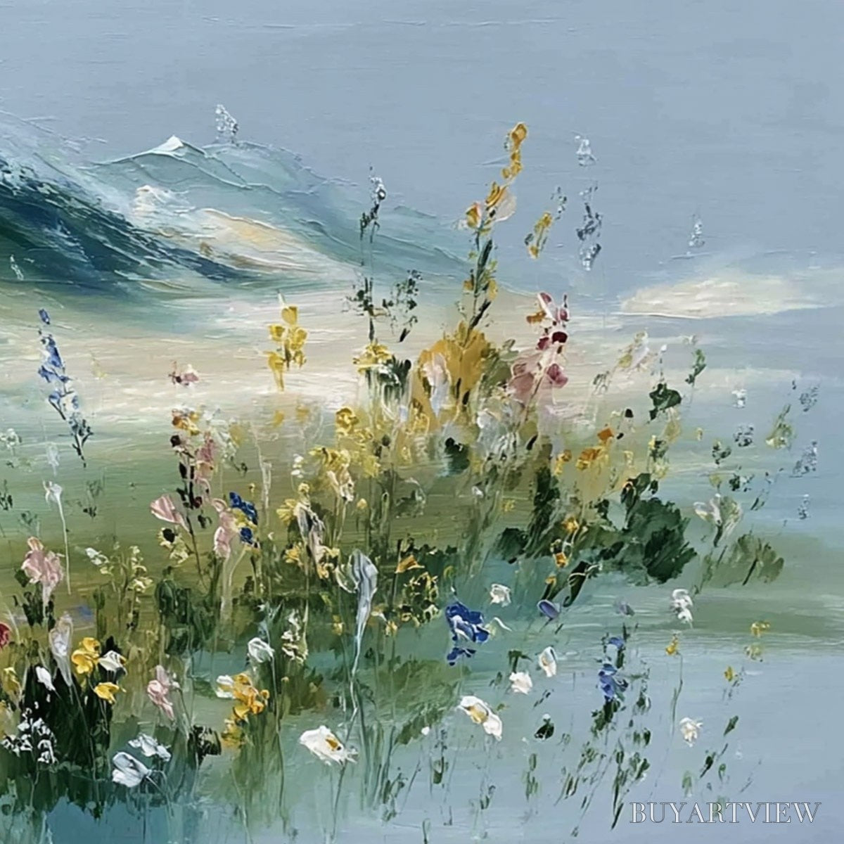 BUYARTVIEW Alpine Bloom – Textured Palette Knife Mountain & Wildflower Landscape Painting - image 5