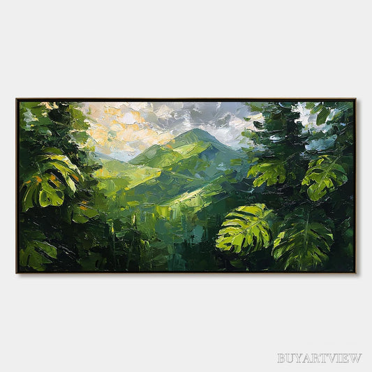 BUYARTVIEW Emerald Escape – Lush Impasto Painting of a Verdant Mountain Valley - image 1