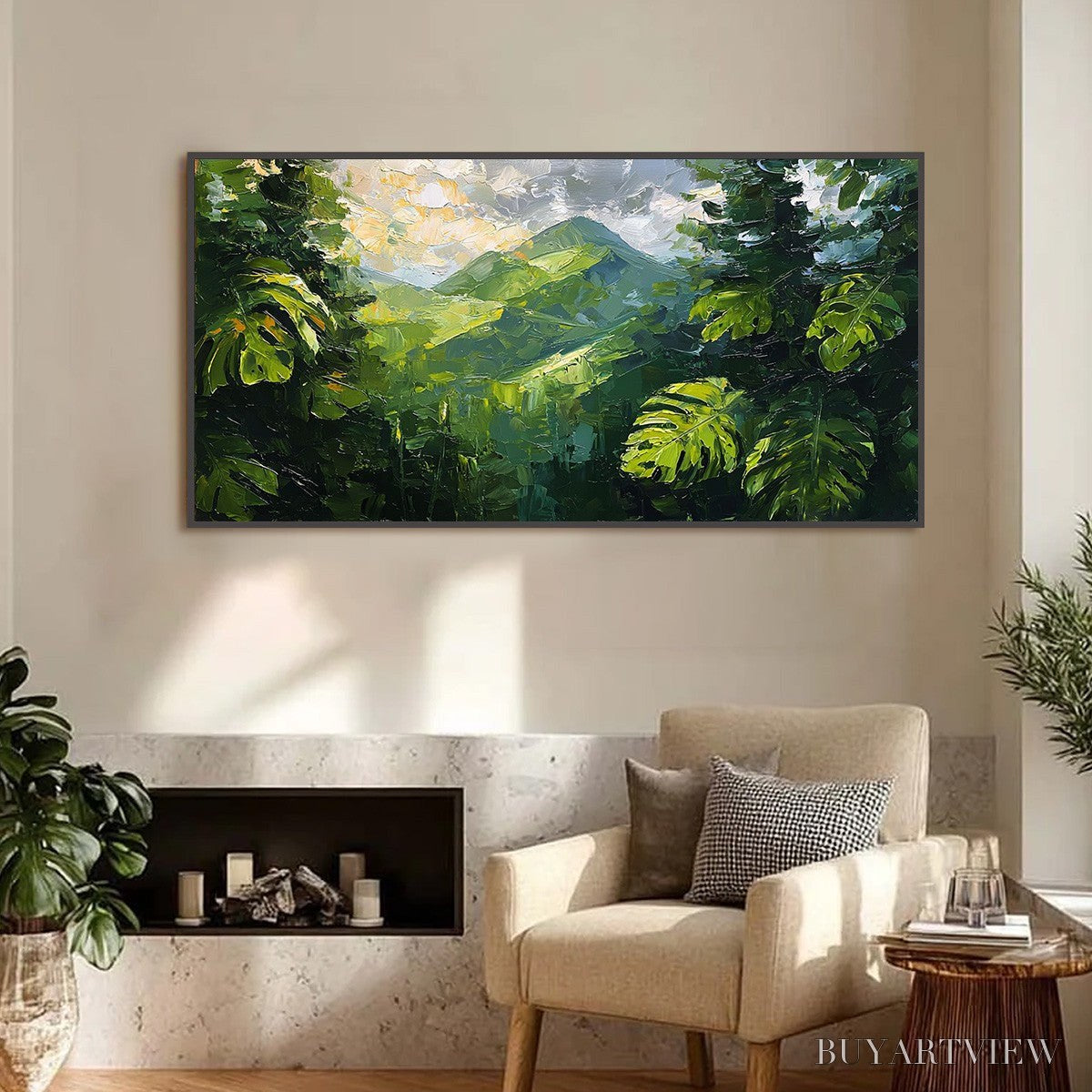 BUYARTVIEW Emerald Escape – Lush Impasto Painting of a Verdant Mountain Valley - image 2