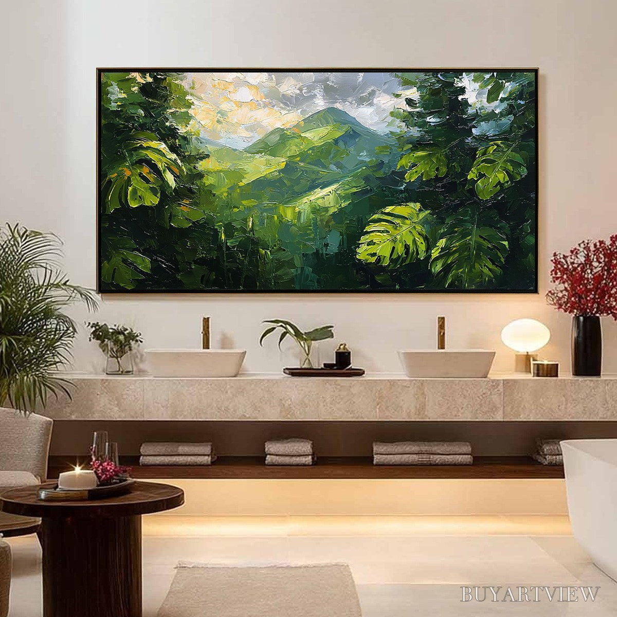 BUYARTVIEW Emerald Escape – Lush Impasto Painting of a Verdant Mountain Valley - image 4