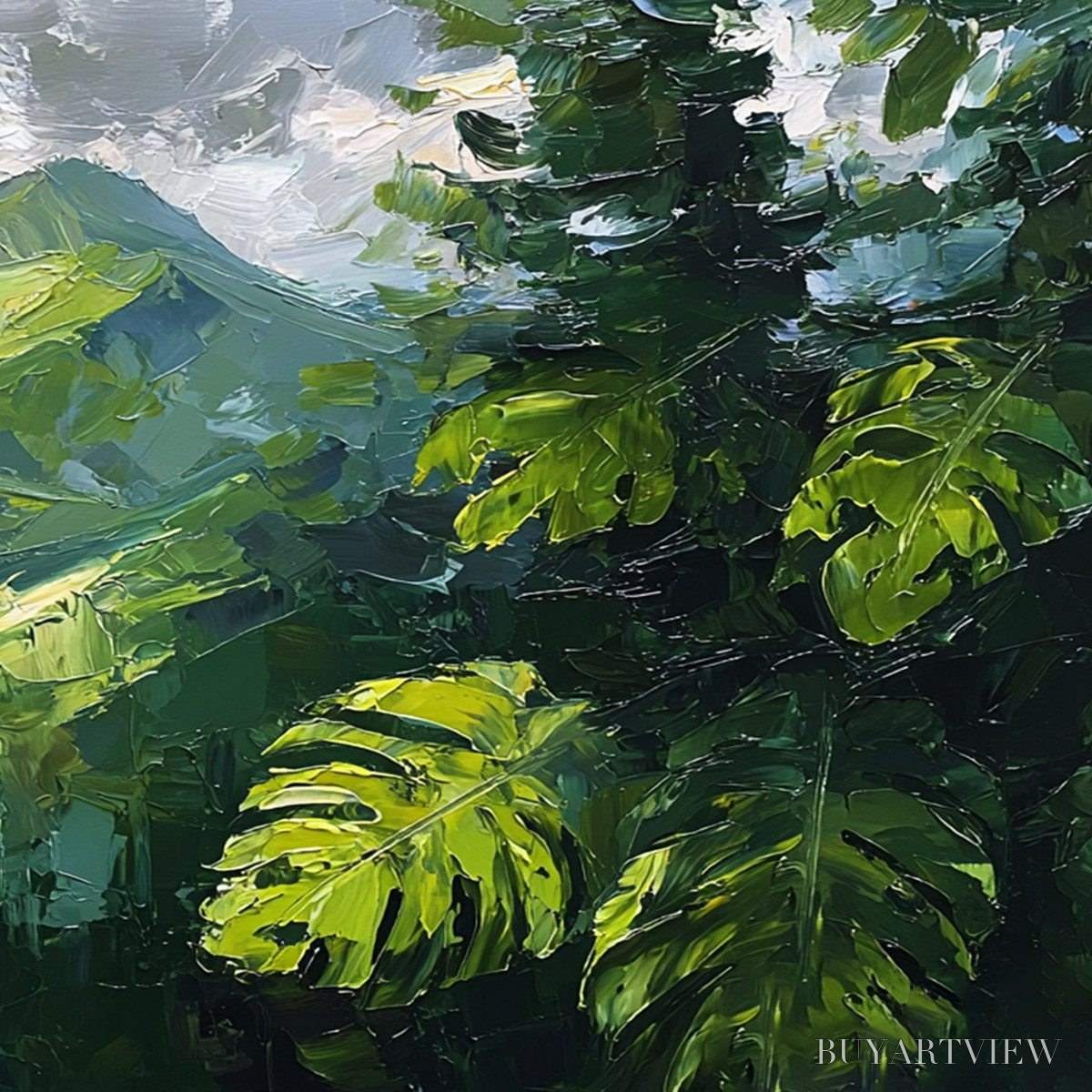 BUYARTVIEW Emerald Escape – Lush Impasto Painting of a Verdant Mountain Valley - image 5